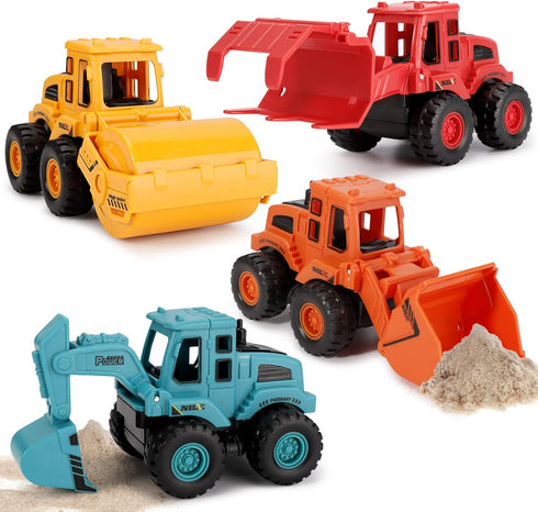 4Pcs Construction Toys,Friction Powered Construction Truck Toys Vehicles,Push and Go Construction Sand Truck Toys,Outdoor Toys with Bulldozer Exca...