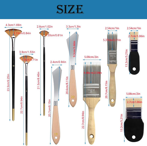 9 Pieces Painting Knife Set, 1'' 2'' Filbert Paddle Paint Brush, Background Blender Brush, Fan Paint Brush, Stainless Steel Palette Knife Landscap...