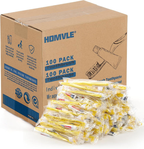 Disposable Toothbrushes with Toothpaste - 100 Packs Individually Wrapped Travel Toothbrushes Bulk, Medium Soft Bristles, Perfect for Travel Size T...
