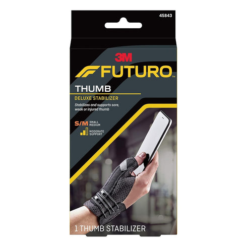 FUTURO Deluxe Thumb Stabilizer, Left or Right Hand, Small/Medium Size, Adjustable, Stabilizes and Supports Sore, Weak or Injured Thumb, Soft and B...