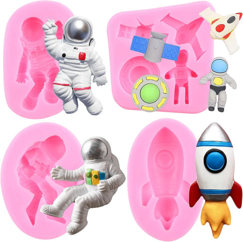Mujiang Spaceship Astronaut Fondant Molds Rocket Robotics Space Spacecraft Airplane Silicone Molds For Baby Birthday Cake Decorating Cupcake Toppe...