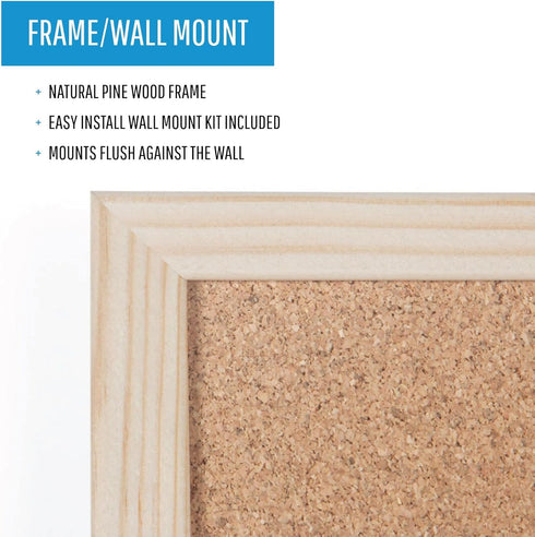 MasterVision Cork Push Pin Bulletin Board, 12" x 18", Pine Wood Frame, Wall Mount Kit Included (MC180012010)...