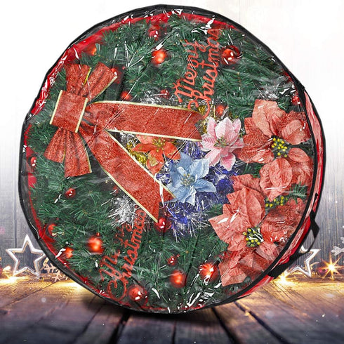 Propik Christmas Wreath Storage Bag 24" - Garland Holiday Container with Clear Window - Tear Resistant Fabric - 24" X 24" X 8" (Red)...