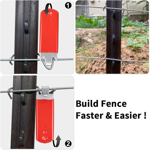 T-Post Clip Tool: Fence Wire Twisting and Fencing Tool with Red Rubber-Coated Handle - Easy to Use and Time-Saving (2 pcs)...
