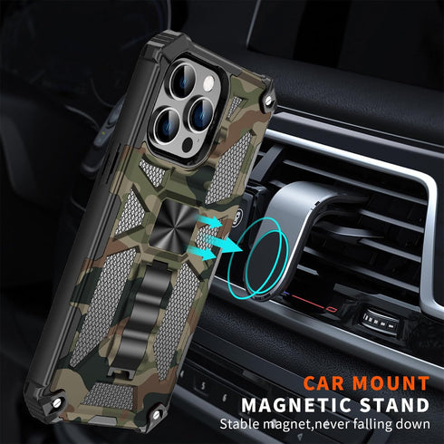 CCSmall Camouflage Case for iPhone 15 Pro with Metal Kickstand, Camo Phone Cover Built-in 360° Rotate Ring Stand Case for iPhone 15 Pro MC Army Gr...