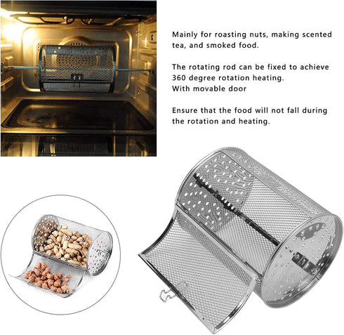 Oven Cages,360 Degree Rotatable Stainless Steel Oven Rack Oven Basket, 7in Drum Oven BBQ Grill Roaster, Rolling Cage Rotisserie Baking Accessories...