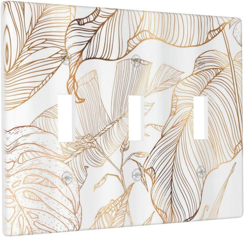 Rose Gold Palm Leaves Tropical Leaf Triple Toggle Light Switch Cover Plates Decorative 3 Gang Wallplate Electrical Outlet Covers for Home Bedroom ...