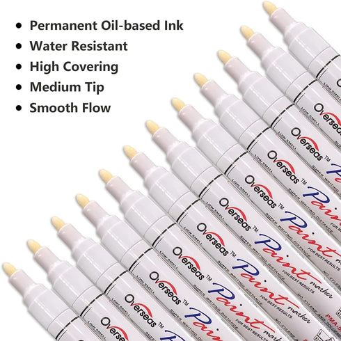 Lesun Overseas White Paint Pens Paint Markers, 12 Pack Waterproof Oil-Based Paint Pen Set Quick Dry and Permanent, Markers for Rock, Stone, Cerami...