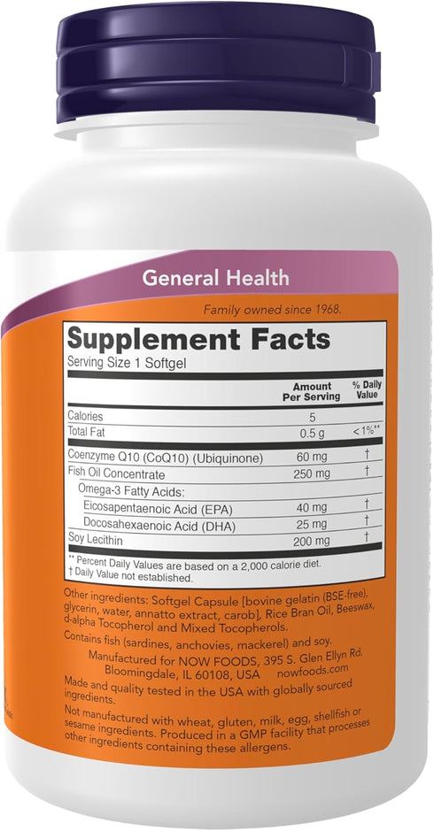 NOW Supplements, CoQ10 60 mg with Omega 3 Fish Oil, Cardiovascular Health*, 120 Softgels...