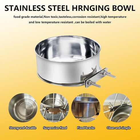 Kennel Stainless Steel Bowls Hanging Crate Durable Anti-Spill Food Feeder Dish Water Bowl 2PCS Quick Lock Cage with Clamp Holder for Small Sized D...