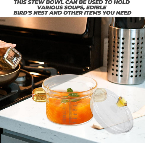 CALLARON Glass Saucepan Stovetop Milk Butter Warmer Stew Simmer Noodle Cookware with Cover and Dual Handle for Pasta Chocolate Melting Coffee Tea ...