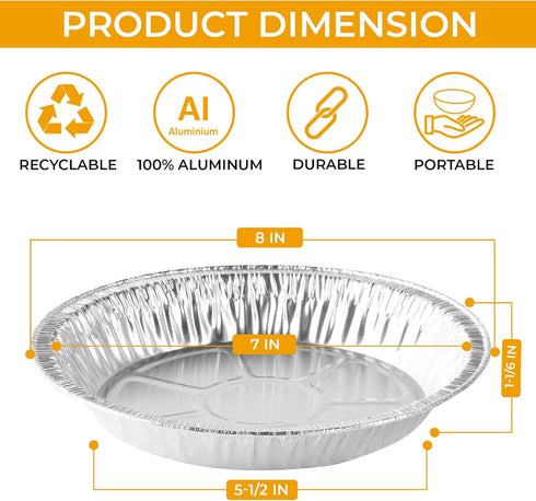 The Baker Celebrations Aluminum Foil Baking Pie Pans – 8 inch (7 inch Inner Diameter) Disposable Plates - Made in USA (Pack of 25)...