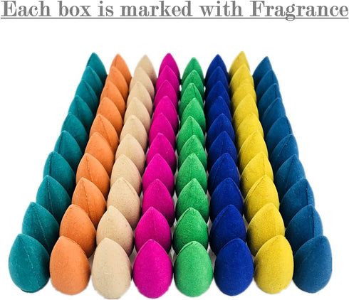 80 Pcs Backflow Incense Cones 8 Mixed Natural Scents Sandalwood Rose Green Tea Lavender Osmanthus Jasmine Ocean Apple (Incense Cones)...