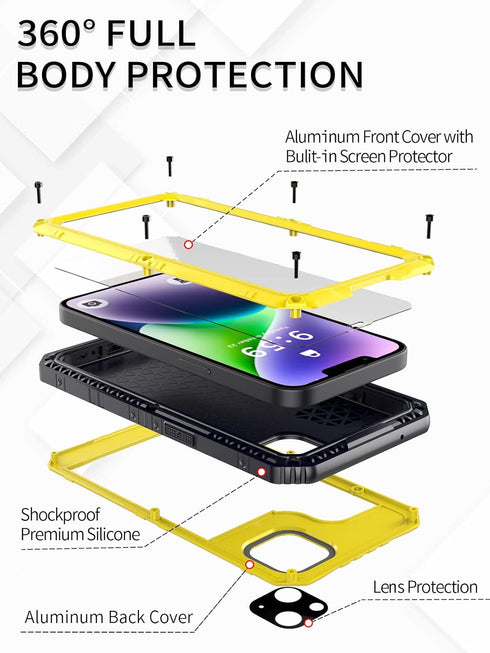 Unitedtime for iPhone 14 Plus Case Waterproof with Built-in Screen Protector Full Body Rugged Hard Silicone, Military Grade Shockproof Dustproof P...