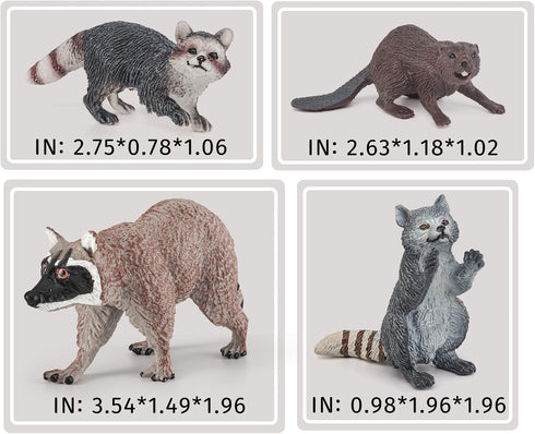 Atralo Service Wildlife Animal Figures Model Playsets 4 PCS Raccoon Beaver Figure Model Toy Desktop Decoration Collection Party Favors Toys for Bo...