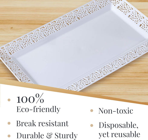 Silver Spoons DISPOSABLE LACE TRAYS | for Upscale Wedding and Dining | 6 pc | White | 14” x 7.5” -...