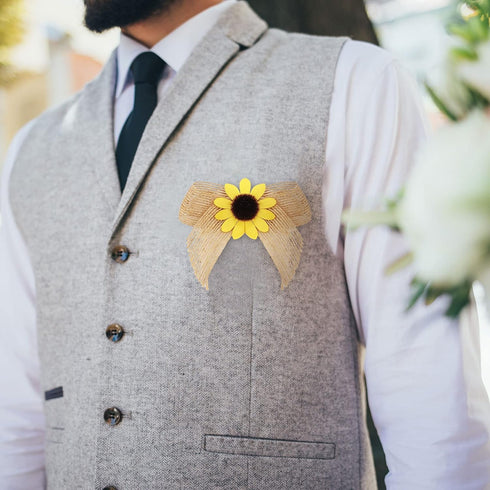 Syhood 12 Pieces Sunflower Burlap Bow 3 Inch Summer Artificial Handmade Wreath Bow Fall Natural Sunflower Decor for Crafts Summer Fall Christmas T...