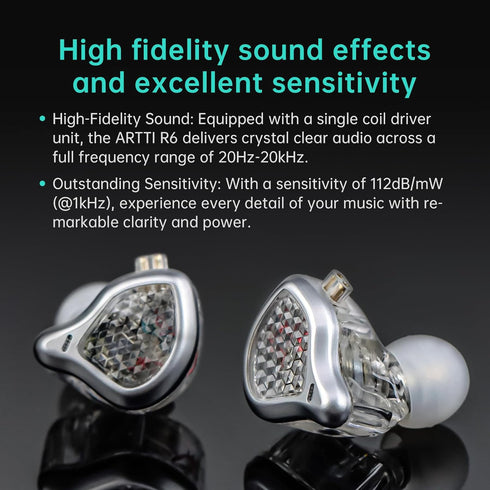 R6 in Ear Monitor Earphone HiFi Wired Earbuds with Mic 1BA 1DD Gaming IEM Headphones with 2 Pin Detachable Cable for Musicians DJ Singer Audiophil...