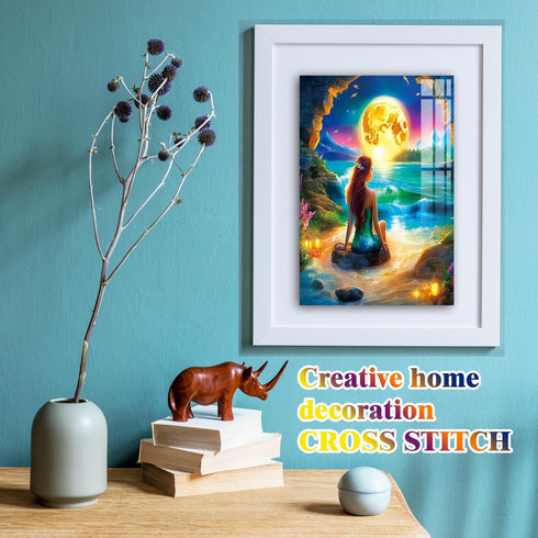 ROSTITCH Stamped Cross Stitch Kits- The Beautiful Mermaid Princess Cross Stitch Kits for Beginners Adults Needlepoint Cross-Stitch,Needlecrafts Em...