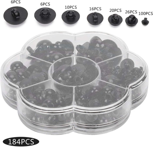 Mushroom Domed Black 184pcs DIY Plastic Eyes, Buttons, Artificial Animal Sewing Buttons for Art Toys Art Craft Craft Supplies...