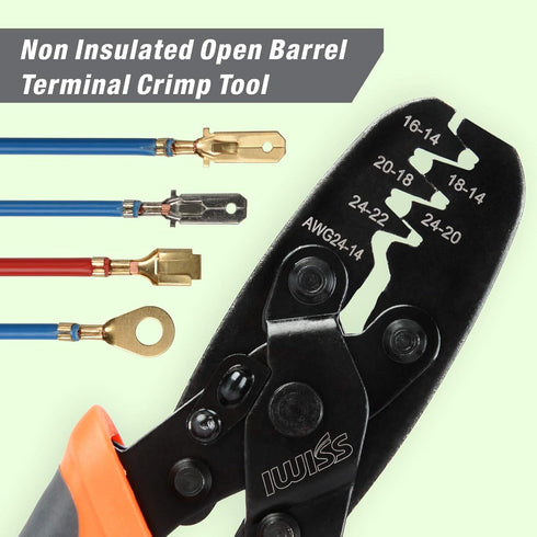 iCrimp Non Insulated Open Barrel Terminal Crimp Tool - Wire Crimper for Molex, Delphi, AMP/Tyco, Harley, PC/Computer, Automotive 24-14 AWG...