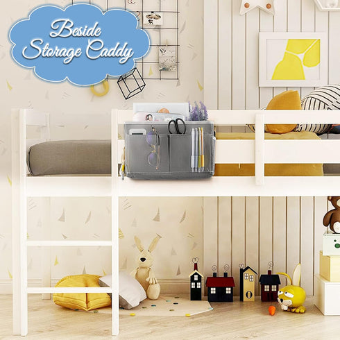 Bedside Caddy Bedside Hanging Storage Basket Bed Caddy for Headboards Bunk Dorm Rooms Crib Beds Rails Organizer (Grey)...