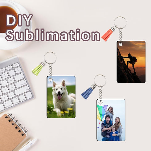 15 PCS sublimation keychain blanks with Tassels Double Sided MDF sublimation keychains blanks bulk (WHITE, Rectangular)...