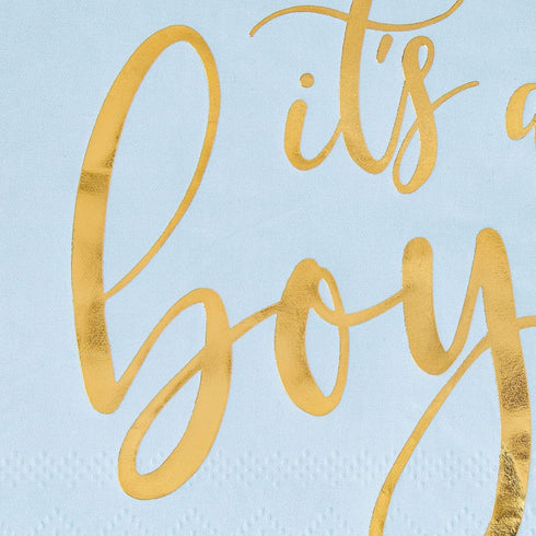 Sparkle and Bash 50 Pack It's a Boy Baby Shower Napkins - 5 x 5 in Blue & Gold Foil - 3-Ply Cocktail Table Napkins for Baby Boy Shower Decorations...