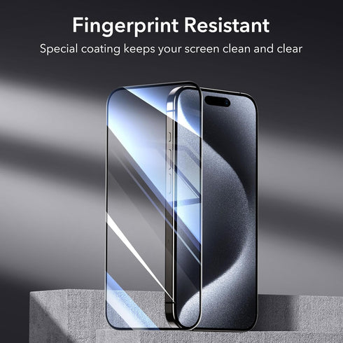 ESR 3+2 Pack for iPhone 15 Pro Screen Protector, 3 Black Edge Tempered-Glass Film and 2 Set Camera Lens Protector, 2.5D Curved Edges, Full-Coverag...