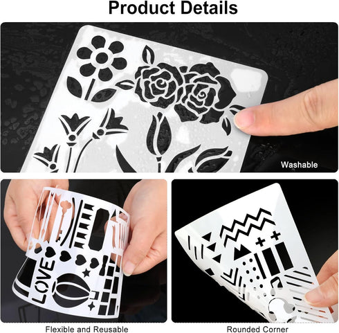 24 Pieces Mixed Shapes Drawing Journal Stencils Kit,Animal Flowers Scale Painting Templates for DIY Schedule Wall Art Design,Reusable Plastic Pain...