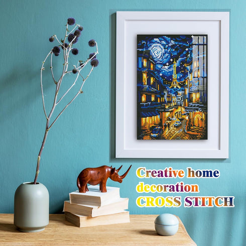 ROSTITCH - The Romantic Stree of Paris Cross Stitch Kits for Beginners Adults 11CT Pre-Printed Aida Cross-Stitch,Needlecrafts Embroidery Kits Arts...