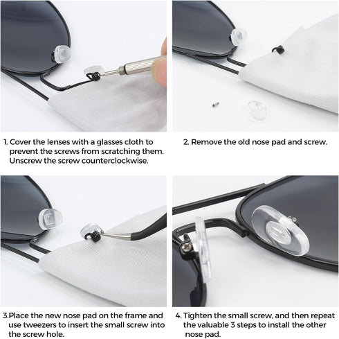 Upgrade Eyeglass Repair Kit - 6 Screwdrivers, 1100 Screws, Curved Tweezer, Nose Pads, Washers, Screw Caps, Microfiber Cloth for Eyeglasses, Sungla...