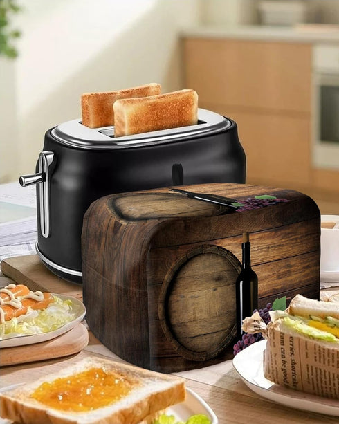 Toaster Cover 2 Slice, Wine Bottle and Fruit Grape with Wooden Barrel Bread Maker Cover Toaster Dust Cover with Pockets, Dust-Proof Cover for Kitc...