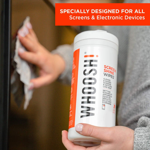 WHOOSH! Electronic Wipes for All Screens and Tech Devices, 90 Count - Computer, Laptop and TV Screen Cleaner Wipes - Best for Car Screen, MacBook,...
