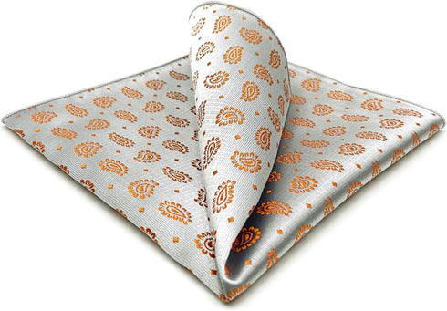 S&W SHLAX&WING Foulard Mens Pocket Squares Silver Orange Paisley for Party...
