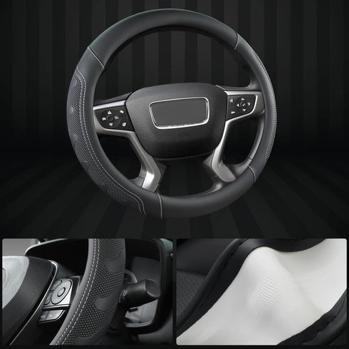 GIANT PANDA Steering Wheel Cover for GMC Sierra Acadia Terrain Yukon(Black+Gray Line-Standard Size)...