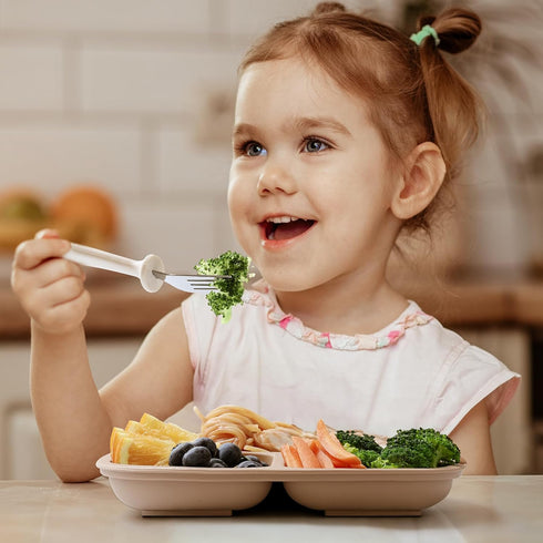 6 Pieces Toddler Utensils, Children Silverware Set with Silicone Handle, Kids Safe Spoons and Forks, Dishwasher Safe, 18/8 Stainless Steel, Food-g...