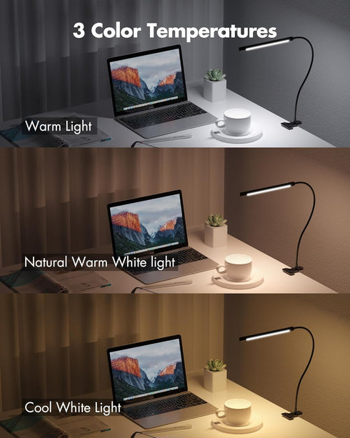 JHD LED Desk Lamp with Clamp - Adjustable 3 Modes, 10 Brightness Levels, USB Eye Caring Flexible Gooseneck Desk Light, Perfect for Home Office, Do...