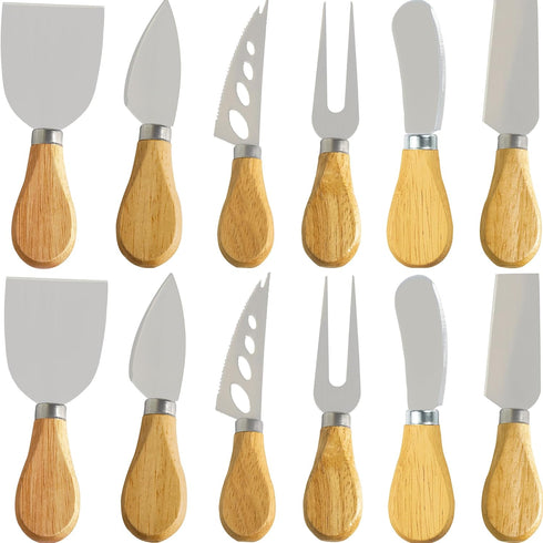 Tiny Cheese Knife Sets, Set of 12 Wooden Cheese Knives for Cheese Charcuterie Board Utensils, Stainless Steel Cheese Slicer, Cheese Cutter, Cheese...