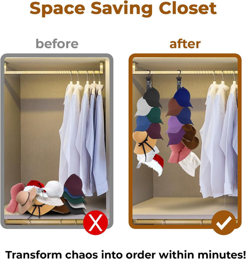 2 Pack Hat Storage Organizer for Baseball Caps, Hanging Hat Racks for Closet with 8 Large Premium Clips,360° Rotating Hanger for Ball Cap Storage ...