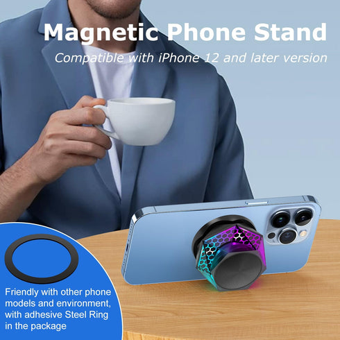 EGKimBa Magnetic Diamond Bluetooth Speaker, Small Wireless Speaker with Multi RGB Color Light Show, Portable Phone Stand for iPhone, Android, TWS ...