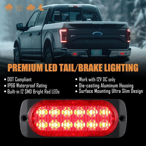 AT-HAIHAN Pack of 2 Aluminum Housing Red LED Trailer Stop Brake Turn Tail Lights, DOT Compliant Waterproof Surface Mount Lighting for Truck Tracto...