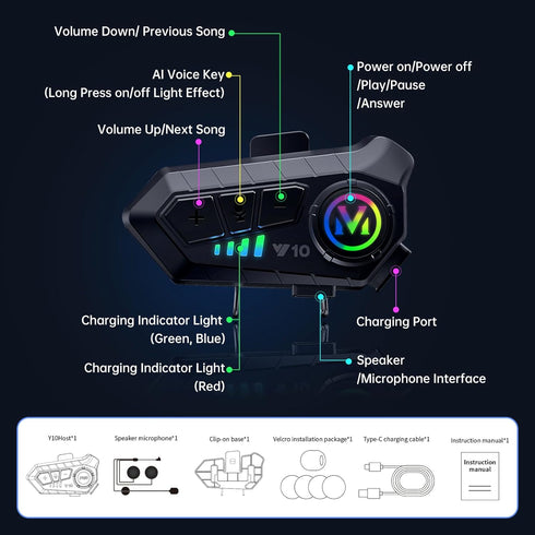 Motorcycle Bluetooth Headset Speaker Skiing Earphone Waterproof Bluetooth Helmet Headset with Noise Cancellation Ultra-Thin Wireless Bluetooth Hea...