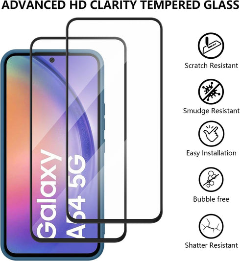 Vancle Case for Samsung Galaxy A54 5G Phone Case and 2-Pack Tempered Glass Screen Protector, Shockproof Bumper Silicone Case with Microfiber Linin...
