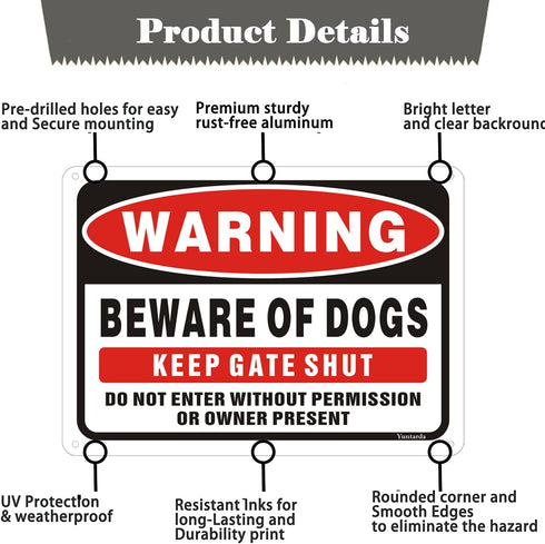 Beware of Dog Signs for Fence,Yuntarda 2-Pack 10"x7"Do not Enter Sign Keep Gate Shut Rust Free Reflective Metal Sign for Outdoor Use...
