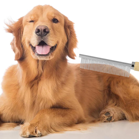 Dog and Cat Combs For Grooming Long Haired Pets, Stainless Steel Pin Teeth Wooden Handle Grooming Comb Prevents Matted Fur...