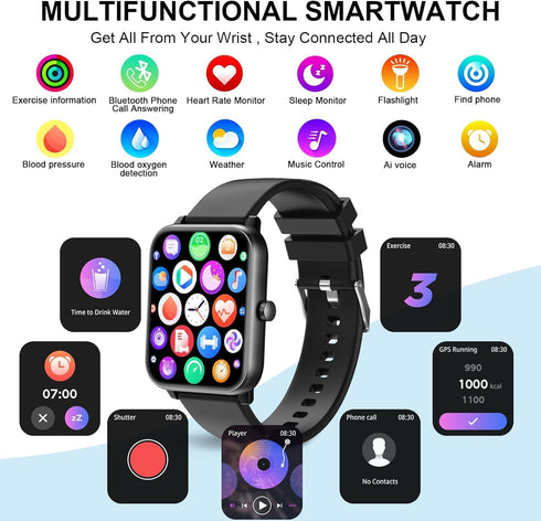 Smart Watch Full Touch Smart Watches for Android iOS Phones Compatible (Answer/Make Call) Smart Fitness Tracker Watch for Women Man Waterproof Sma...