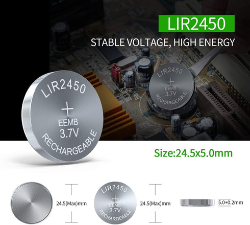 EEMB LIR2450 Rechargeable Battery 2450 Li-ion Battery Charger with 3.7V 120mAh Lithium-ion Coin Cell Battery...