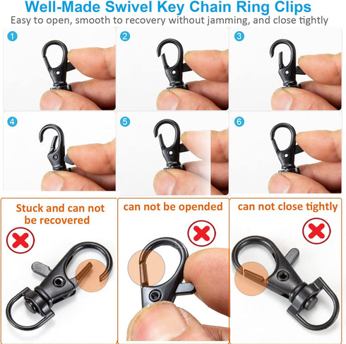 Black Keychain Key Chain Rings Clips Bulk (60pcs, Small), Swivel Lanyard Snap Hooks (32mm) X 30pcs + Key Rings X 30pcs, for Keychain Crafts Resin ...