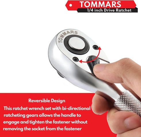 TOMMARS 1/4-Inch Drive Stubby Ratchet Mini Ratchet Quick-Release Head 72-Tooth...